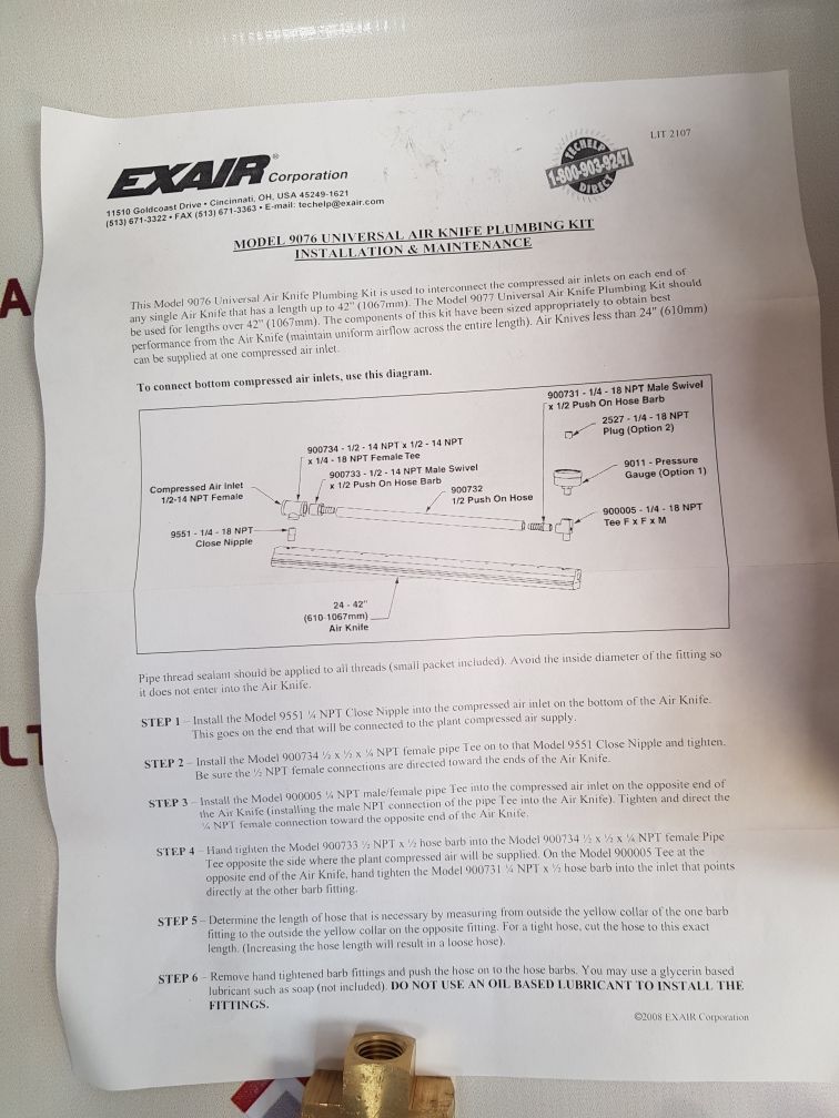 Exair 9011 Pressure Gauge Under Universal Plumbing Kit