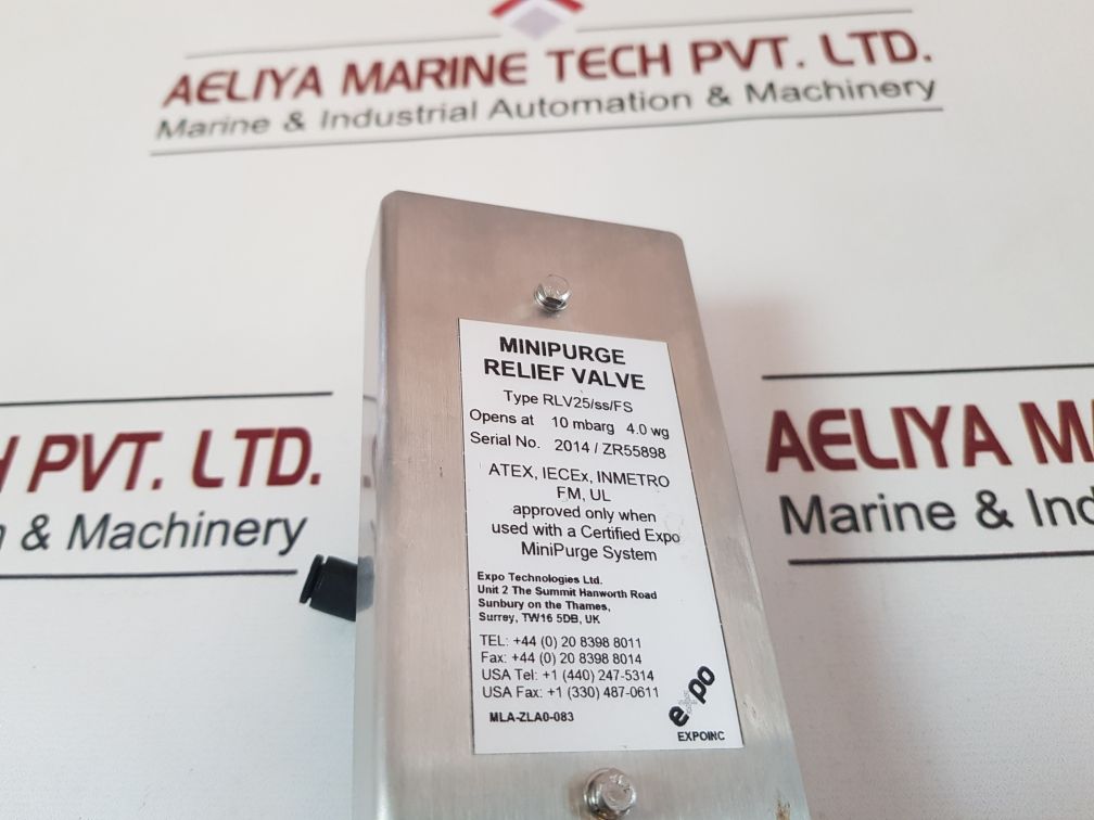 Expo Technologies Rlv25/Ss/Fs Minipurge Relief Valve