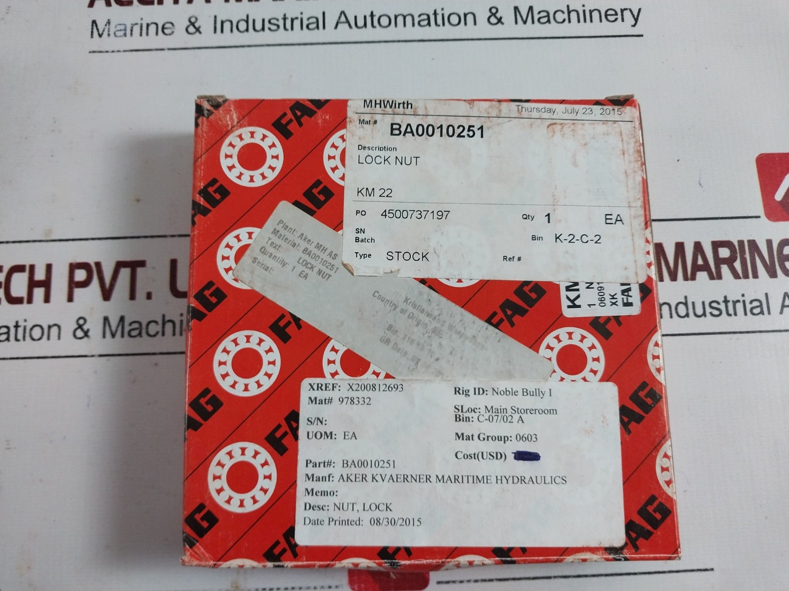 Fag Km22 J.Gp Bearing Lock Nut Free Shipping