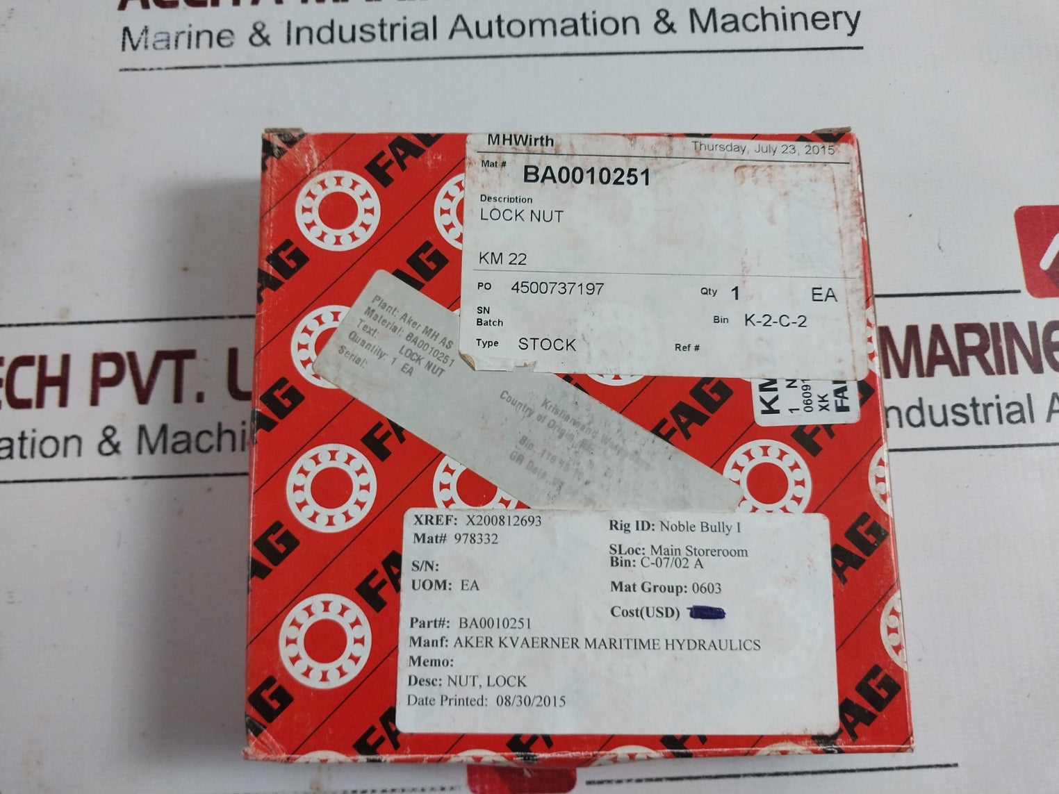 Fag Km22 J.Gp Bearing Lock Nut Free Shipping