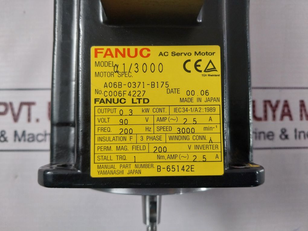 Fanuc A06B-0371-b175 Ac Servo Motor 90V 2.5A