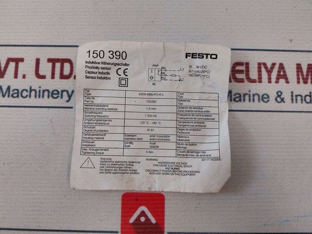 Festo 150390 Sien-m8B-po-k-l Proximity Sensor 1500Hz