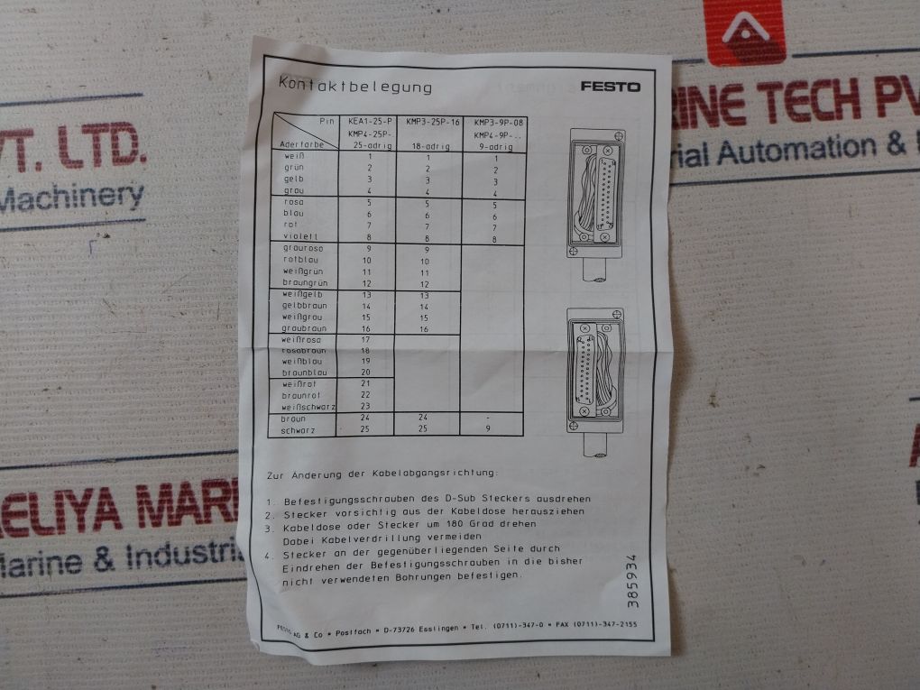 Festo Cpv10-vi Control Air Valve Terminal With Connection Cable Kmp3-25P-16-5