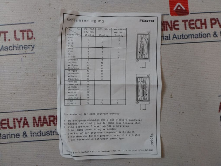 Festo Cpv10-vi Control Air Valve Terminal With Connection Cable Kmp3-25P-16-5