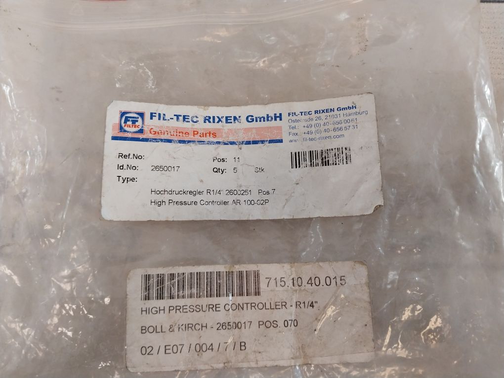 Fil-tec Rixen 2650017 High Pressure Regulator