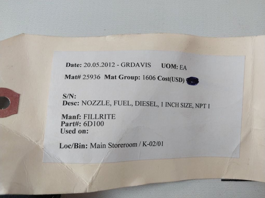 Fill-rite N100Dau10 Automatic High Flow Fuel Nozzle