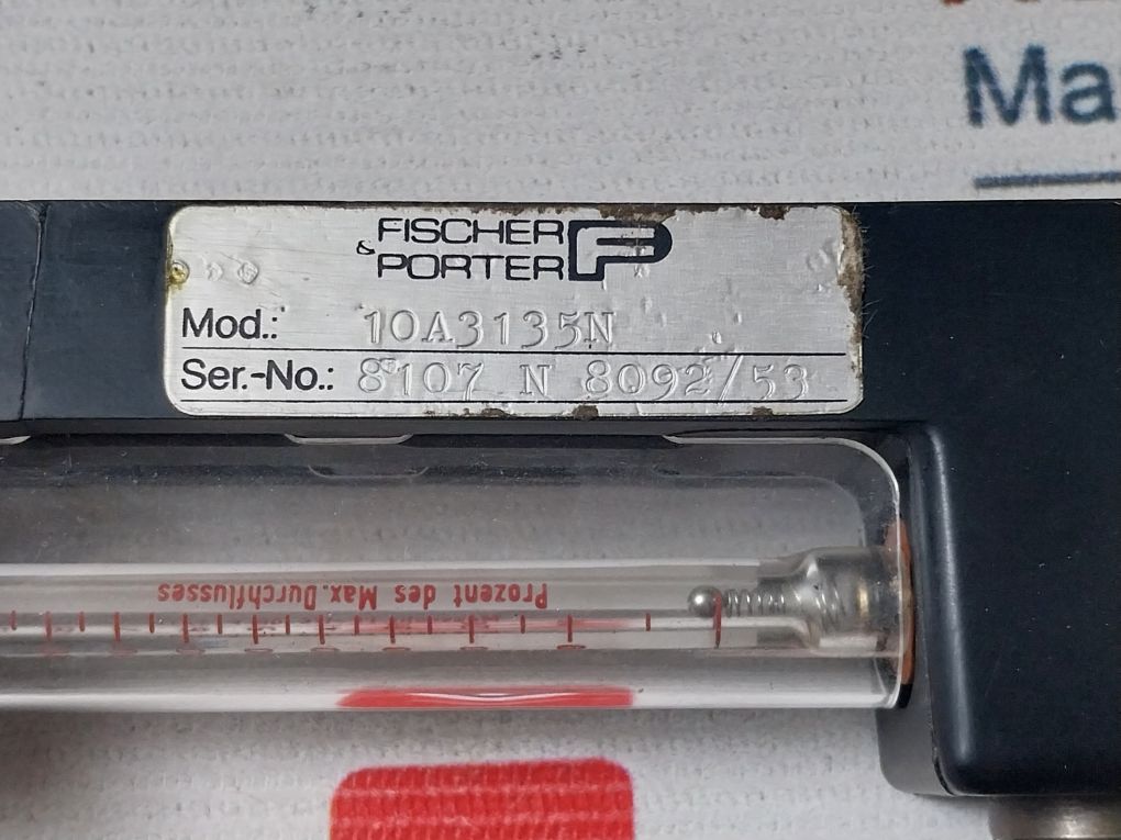 Fischer Porter 10A3135N Variable Area Flow Meter Fp-1/8-08-p-3/37