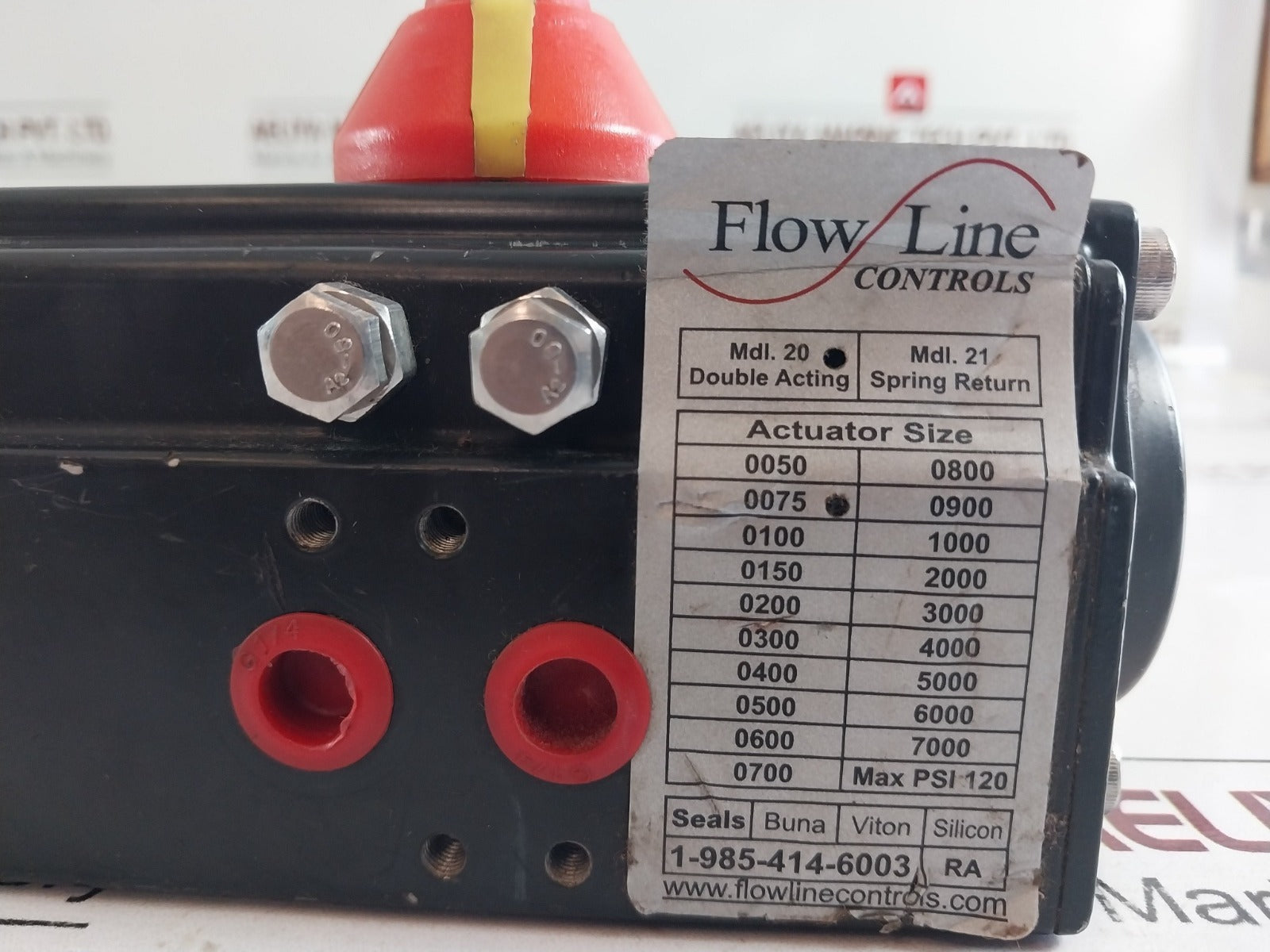 Flow Line Controls Mdl. 20 Doulble Acting Actuator Valve Size: 0075