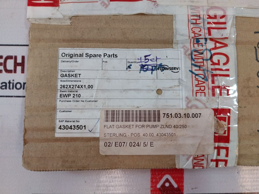 Flowserve 43043501 Flat Gasket Set For Pump Zlnd 40/250 Ewp 210