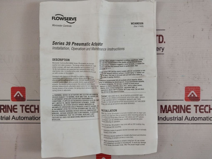 Flowserve Worcester Controls Series 39 Pneumatic Actuator 125 Max Psi