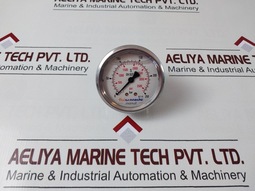 Fluiconnecto En 837 Kl. 1.6 Pressure Gauge 0-250 Bar & 0-3500 Psi