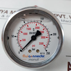 Fluiconnecto En 837 Kl. 1.6 Pressure Gauge 0-250 Bar & 0-3500 Psi