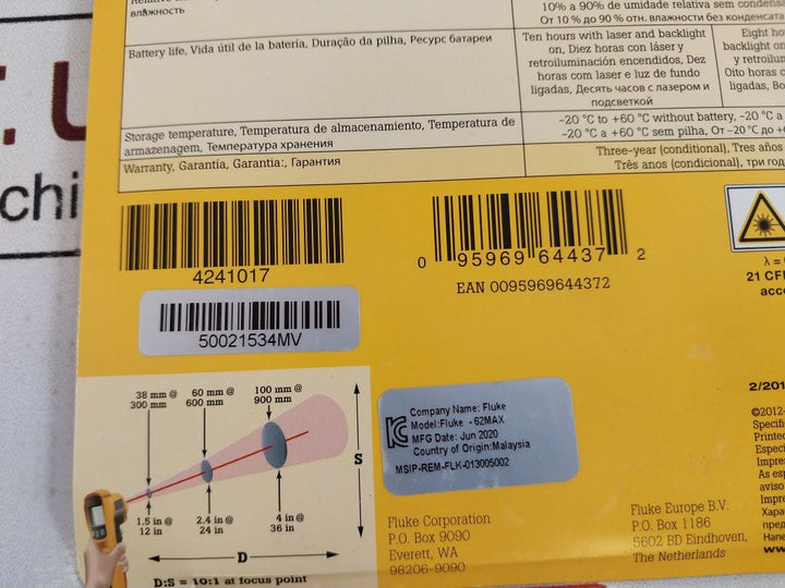 Fluke 62 Max+ Infrared Thermometer -30° To 650°C