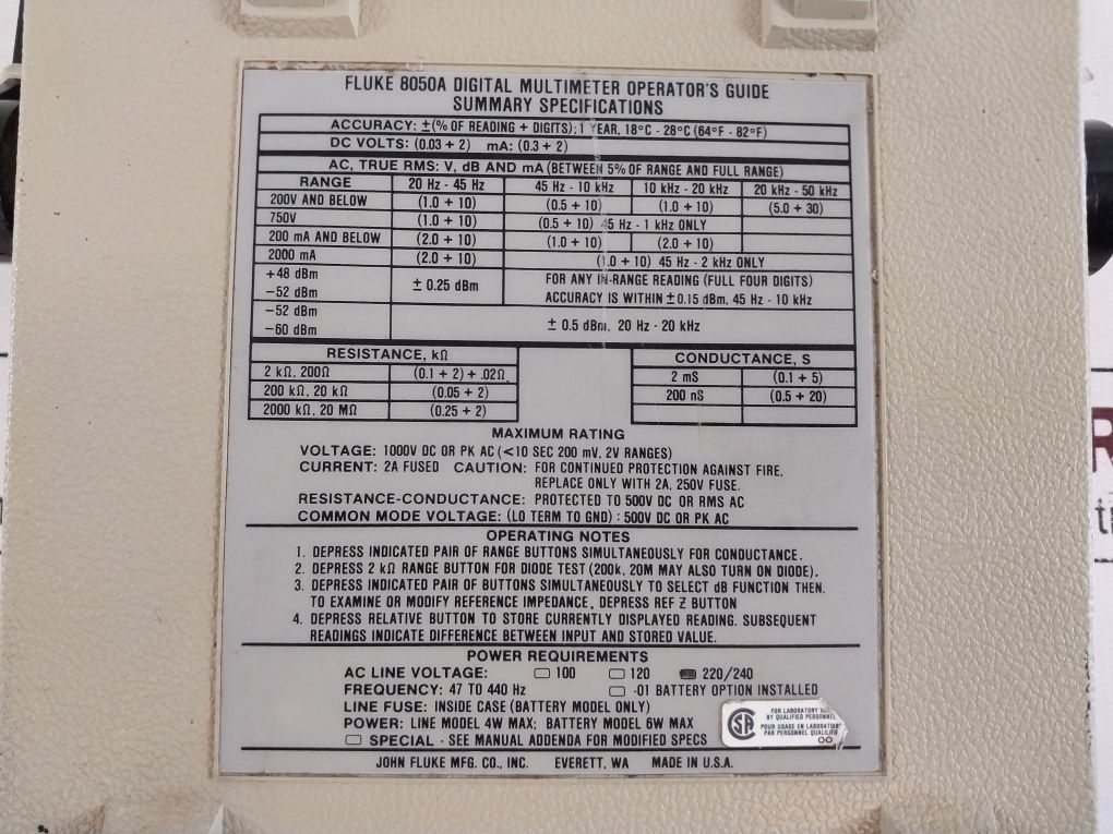 Fluke 8050A Digital Multimeter