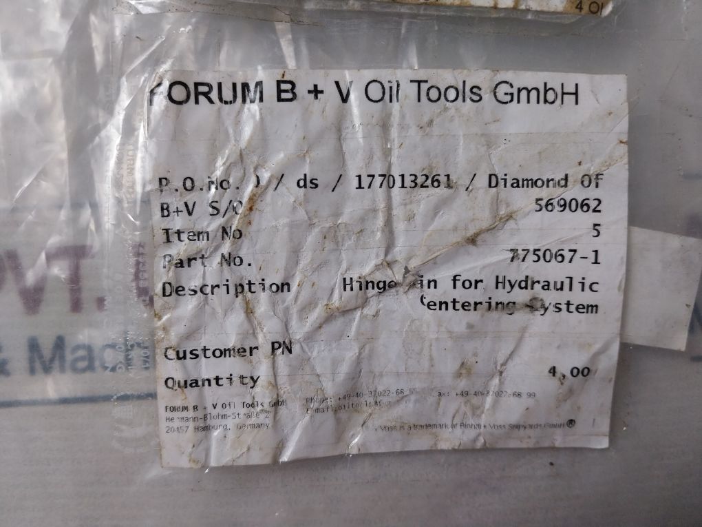 Lot Of 4X Forum B+V 775067-1 Hinge Pin For Hydraulic Centering System