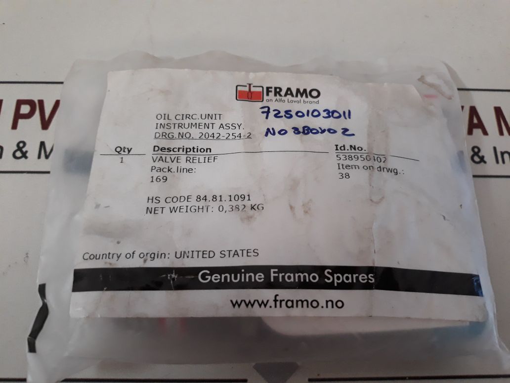 Framo 538950402 Relief Valve