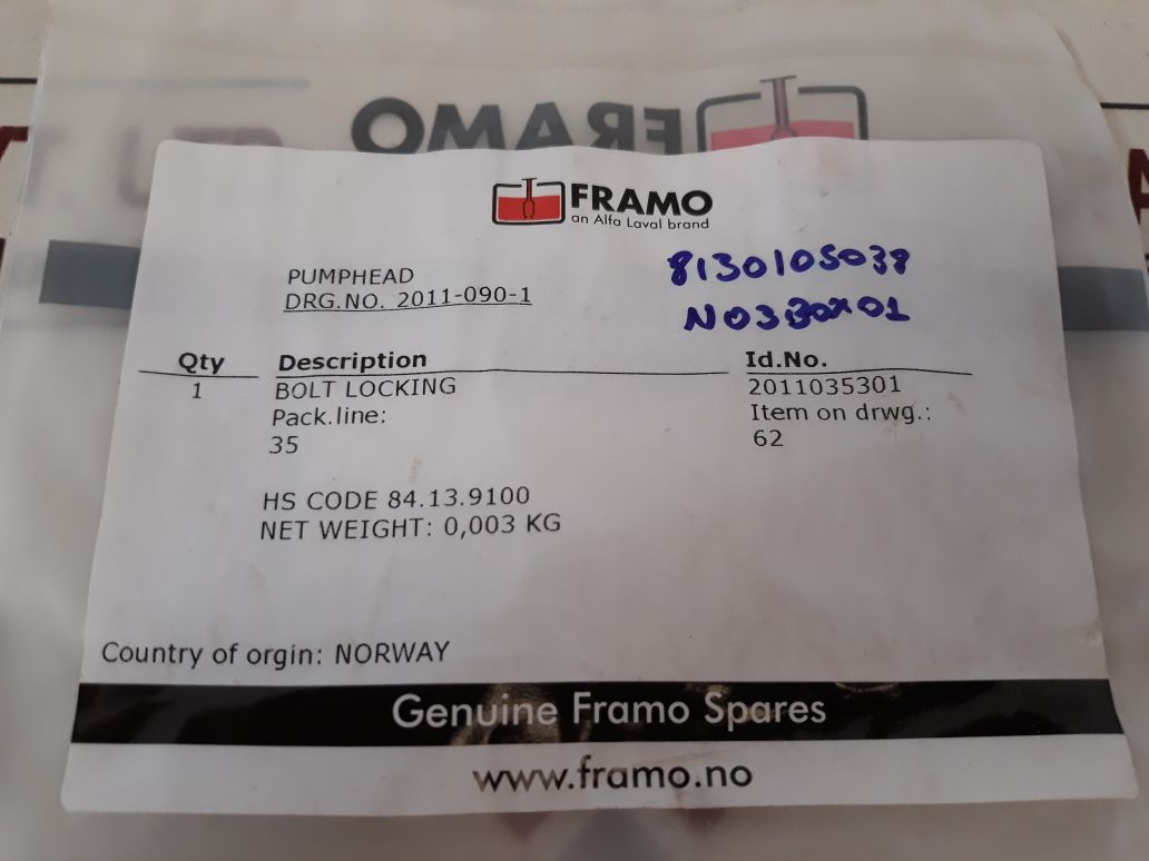 Framo 2011035301 Bolt Locking
