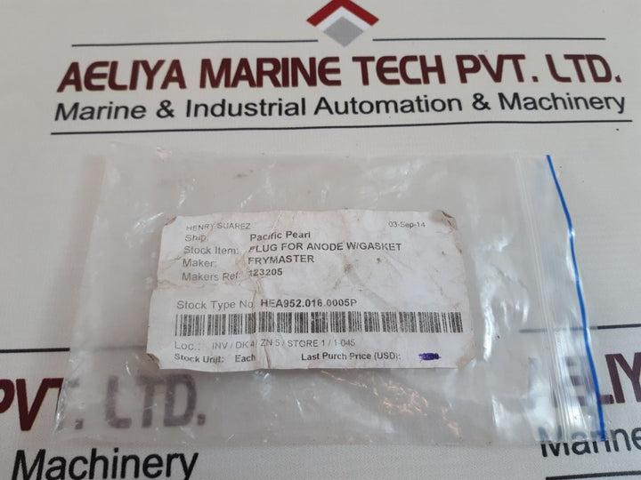 Frymaster 123205 Plug For Anode W/Gasket