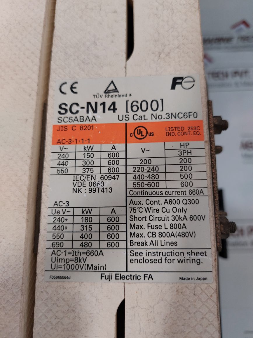 Fuji Electric Sc-n14[600] Magnetic Contactor 3Nc6F0 99T413
