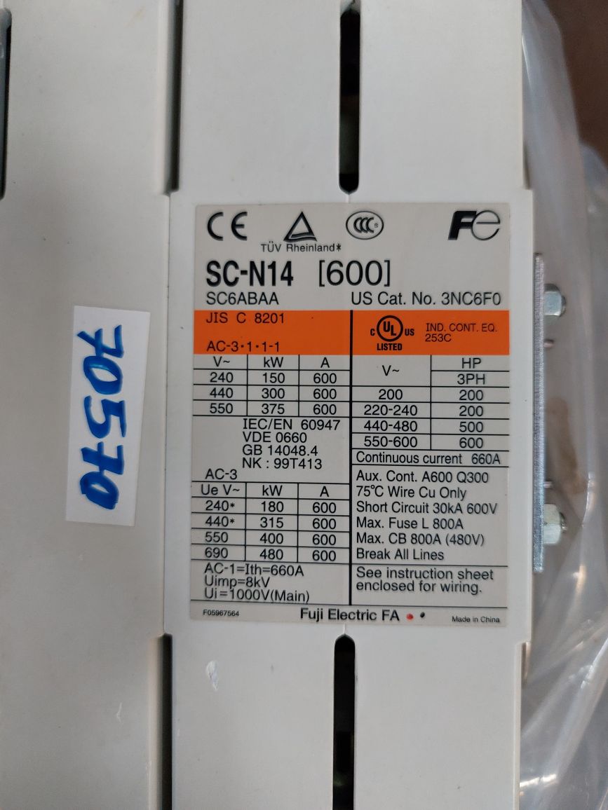 Fuji Electric Sc-n14[600] Magnetic Contactor 3Nc6F0 99T413