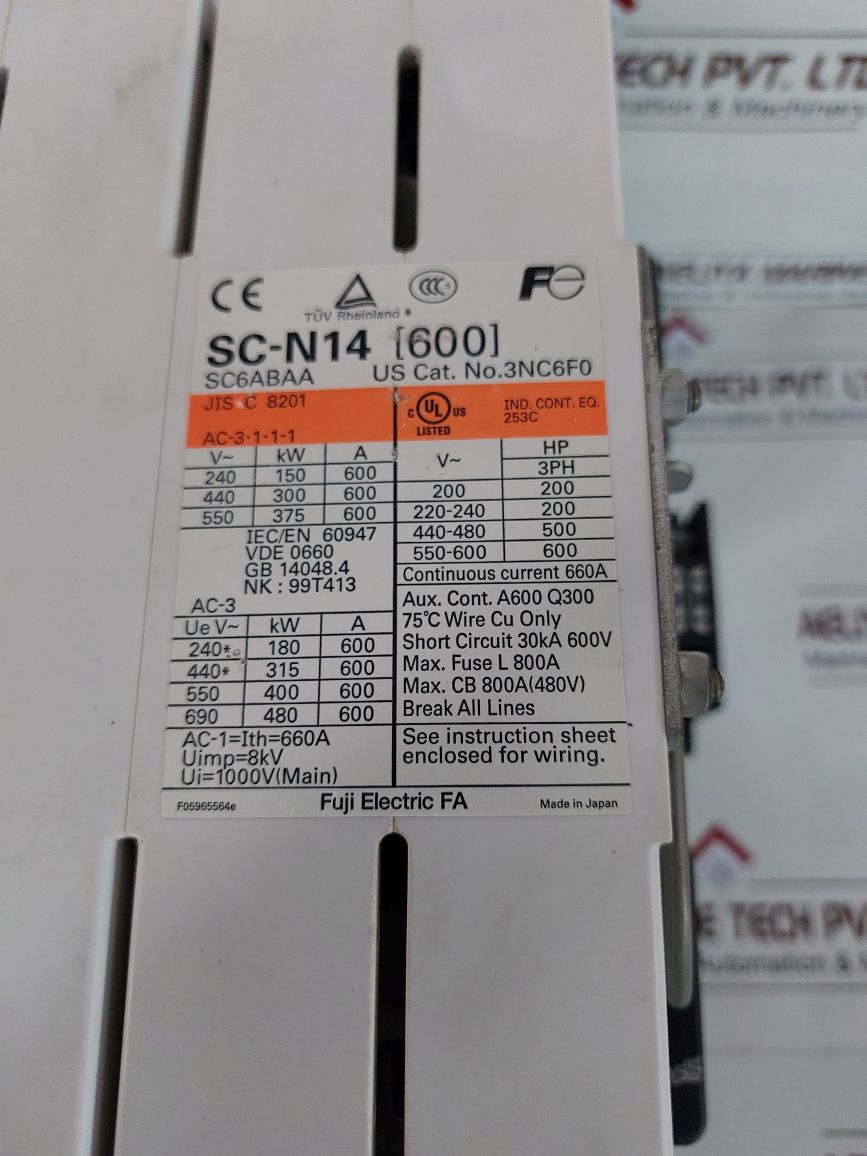 Fuji Electric Sc-n14[600] Magnetic Contactor 3Nc6F0 Sc6Abaa-422