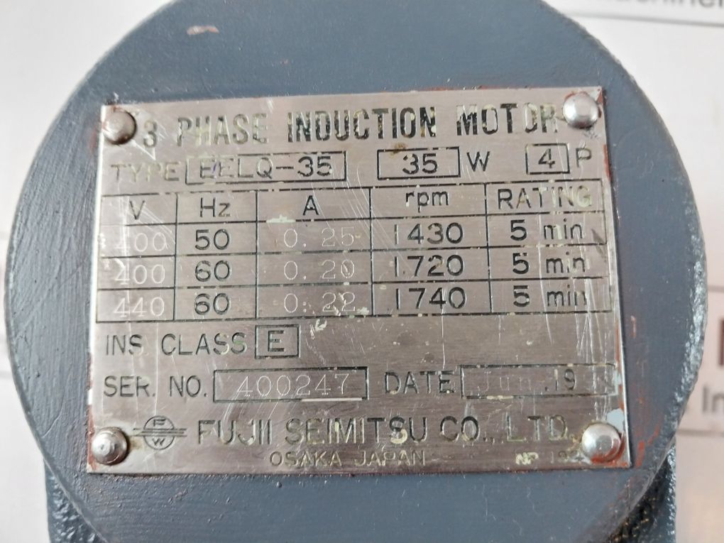 Fuji Semitsu Eelq-35 3-phase Induction Motor