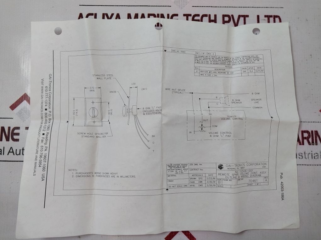 Gai-tronics 12506-001 Remote Speaker Volume Kit Rev. A