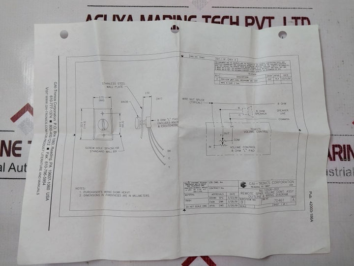 Gai-tronics 12506-001 Remote Speaker Volume Kit Rev. A