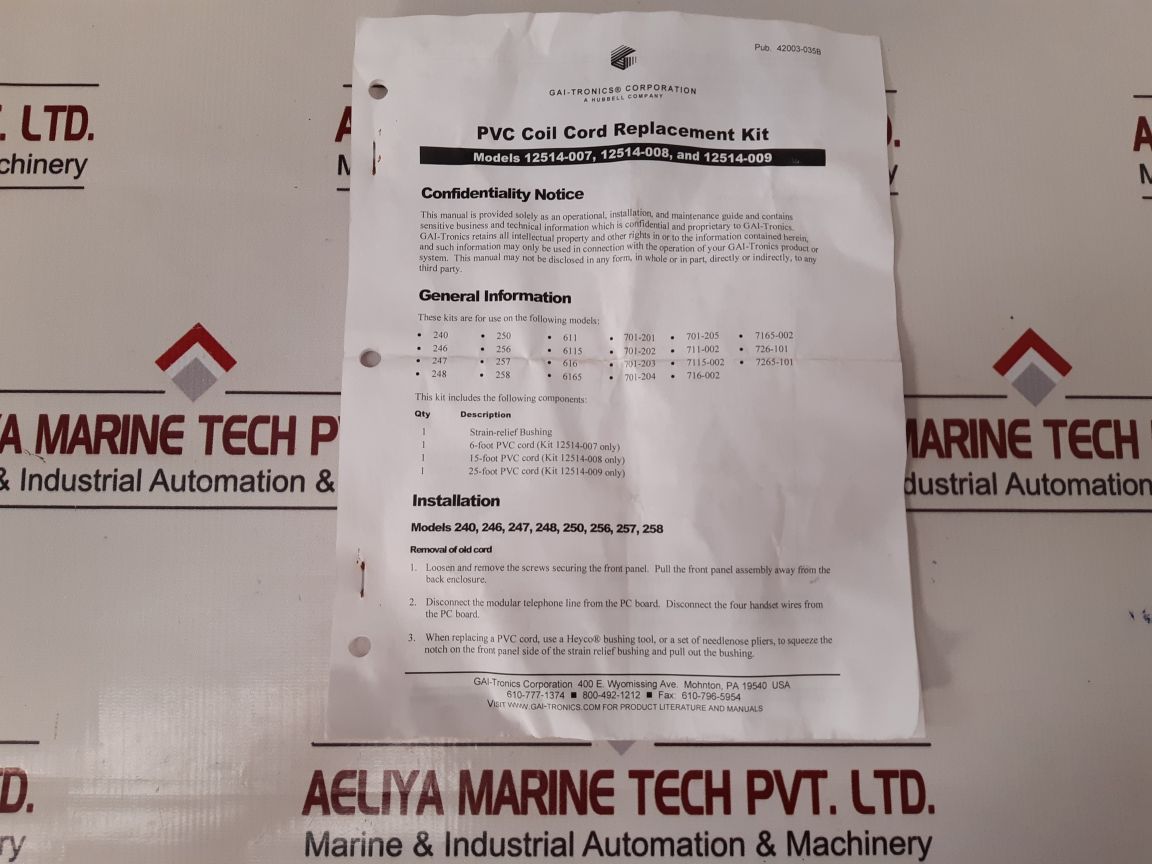 Gai-tronics 12514008 Assy 6 Conductor 15 Ft Pvc Coil Cord Kit