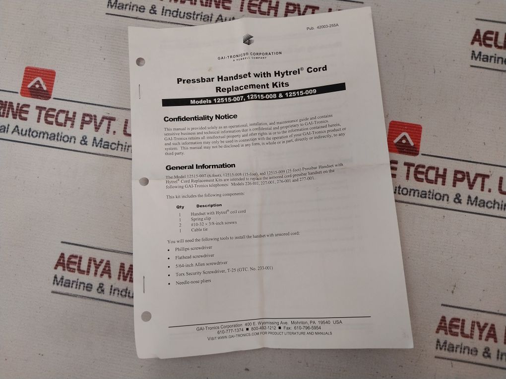 Gai-tronics 12515-007 Pressbar Handset With Hytrel Cord Kit