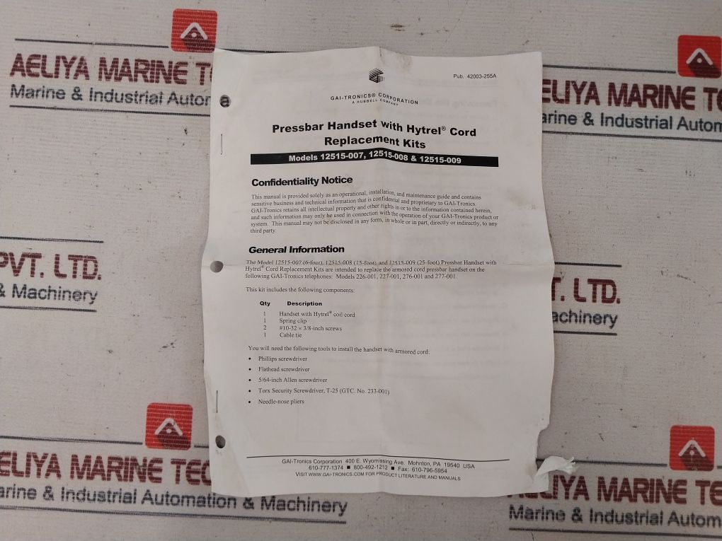 Gai-tronics 12515-007 Pressbar Handset With Hytrel Cord Kit