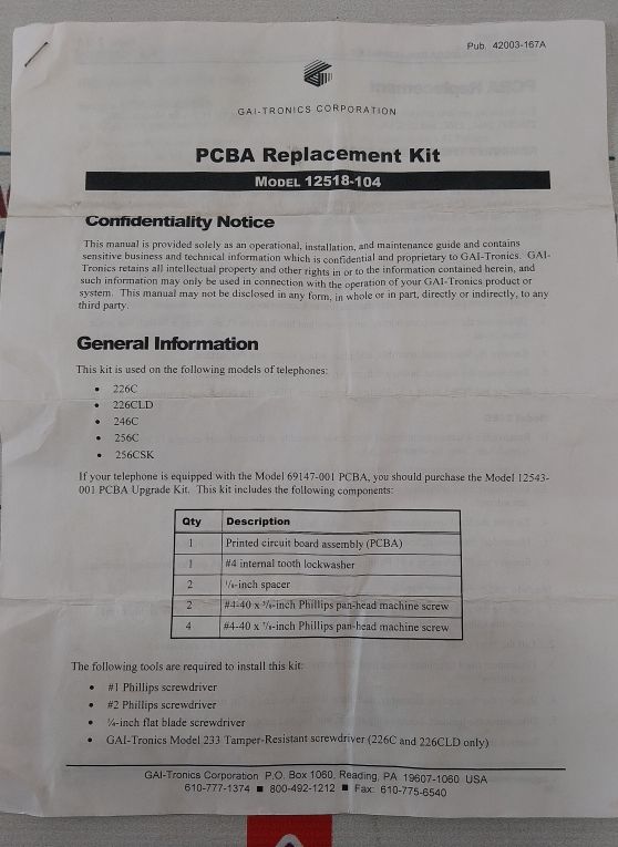 Gai-tronics 12518-104 Grey Handset Assy For Telephone Is 272 (Part Only)