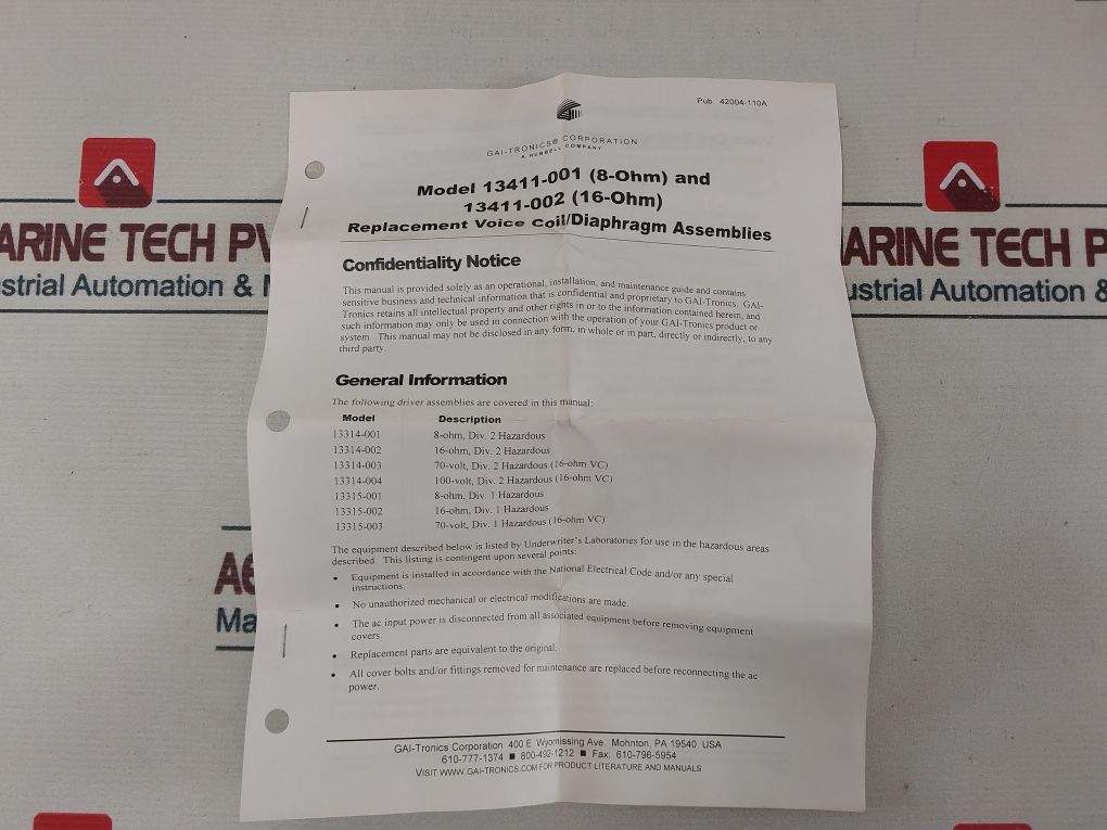 Gai-tronics 13411-002 Voice Coil Diaphragm Assembly 16 Ohm 13314-003