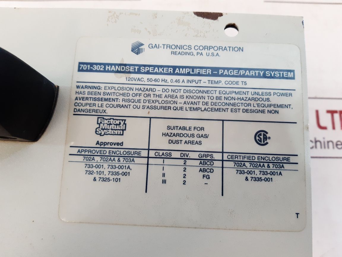 Gai-tronics 701-302 Handset/Speaker Amplifier