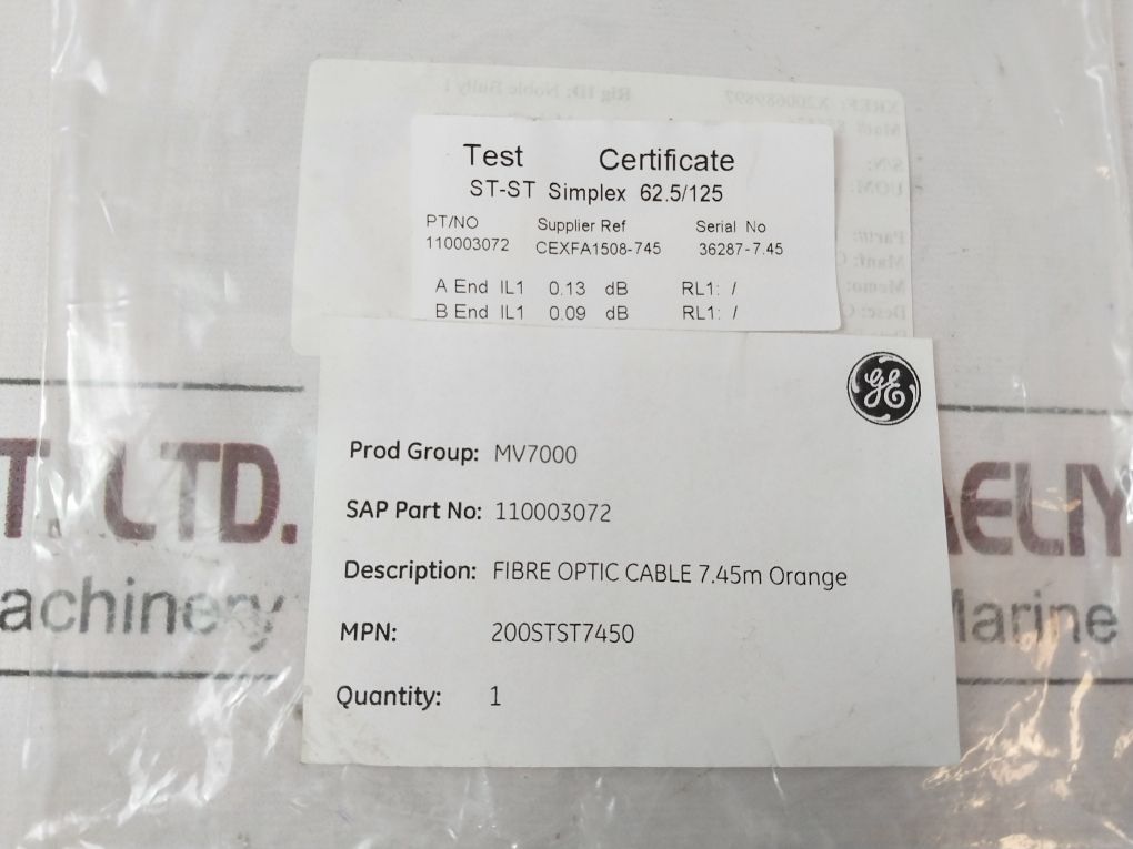 Ge 110003072 Fibre Optic Cable 7.45M Orange St-st Simplex 62.5/125