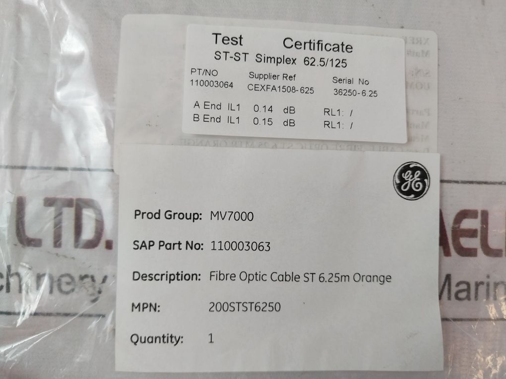 Ge 110003064 Fibre Optic Cable St 6.25M Orange St-st Simplex 62.5/125