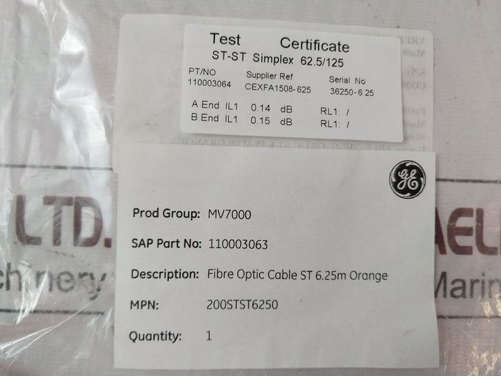 Ge 110003064 Fibre Optic Cable St 6.25M Orange St-st Simplex 62.5/125