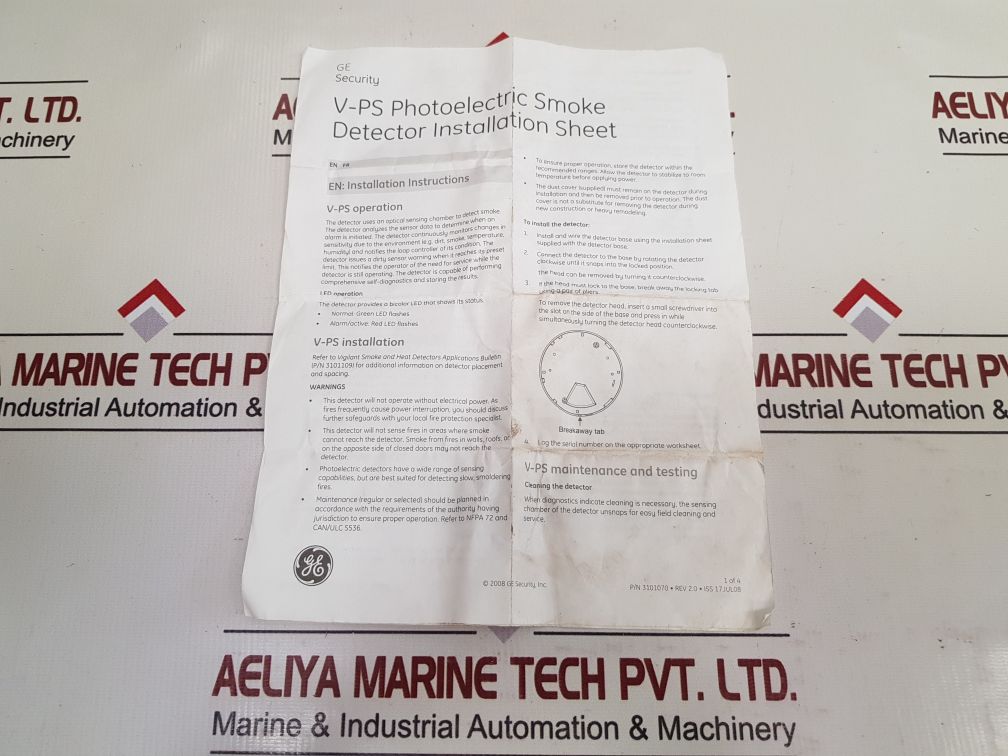 Ge V-ps Photoelectric Smoke Detector Fire Alarm