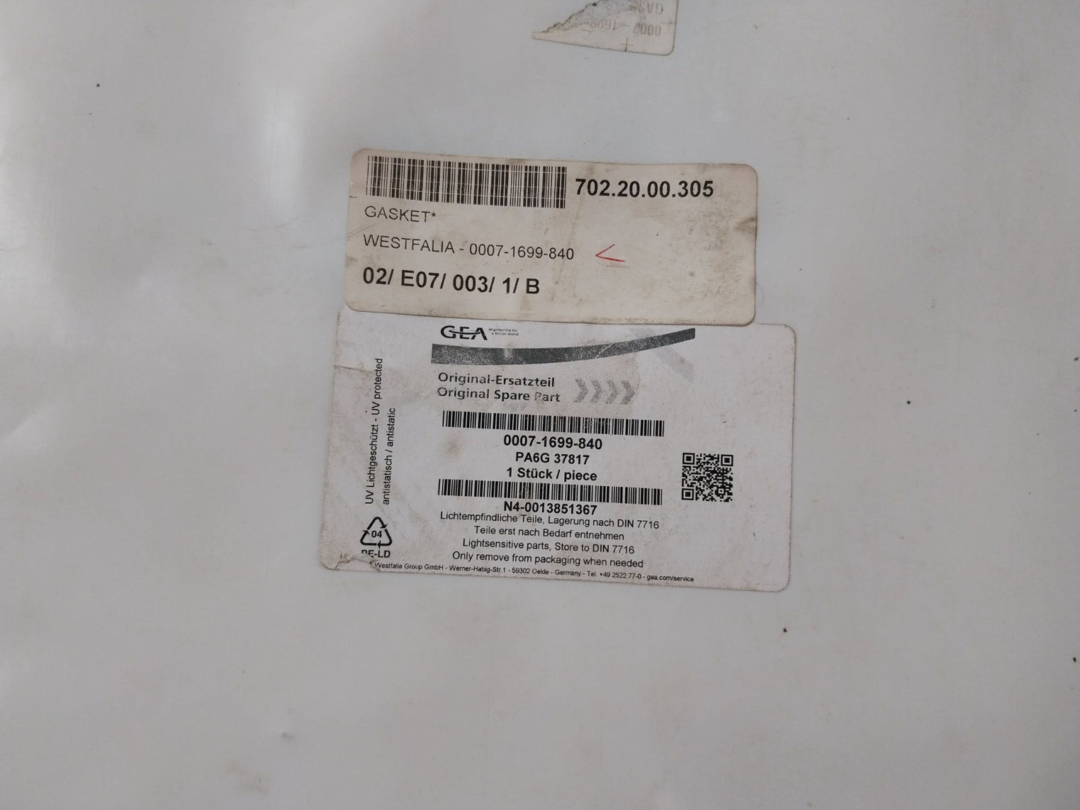 Gea 0007-1699-840 Centrifuge Nylon Gasket Ring