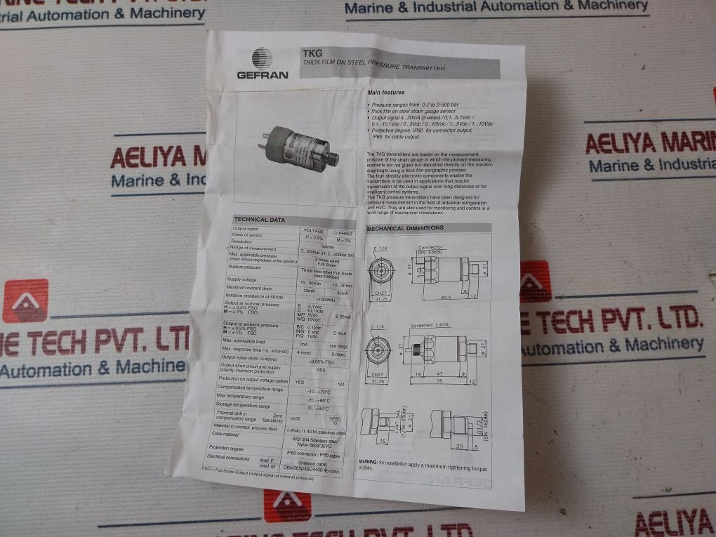 Gefran Tkg N 1 M 3.5C M Pressure Transmitter 15/30V