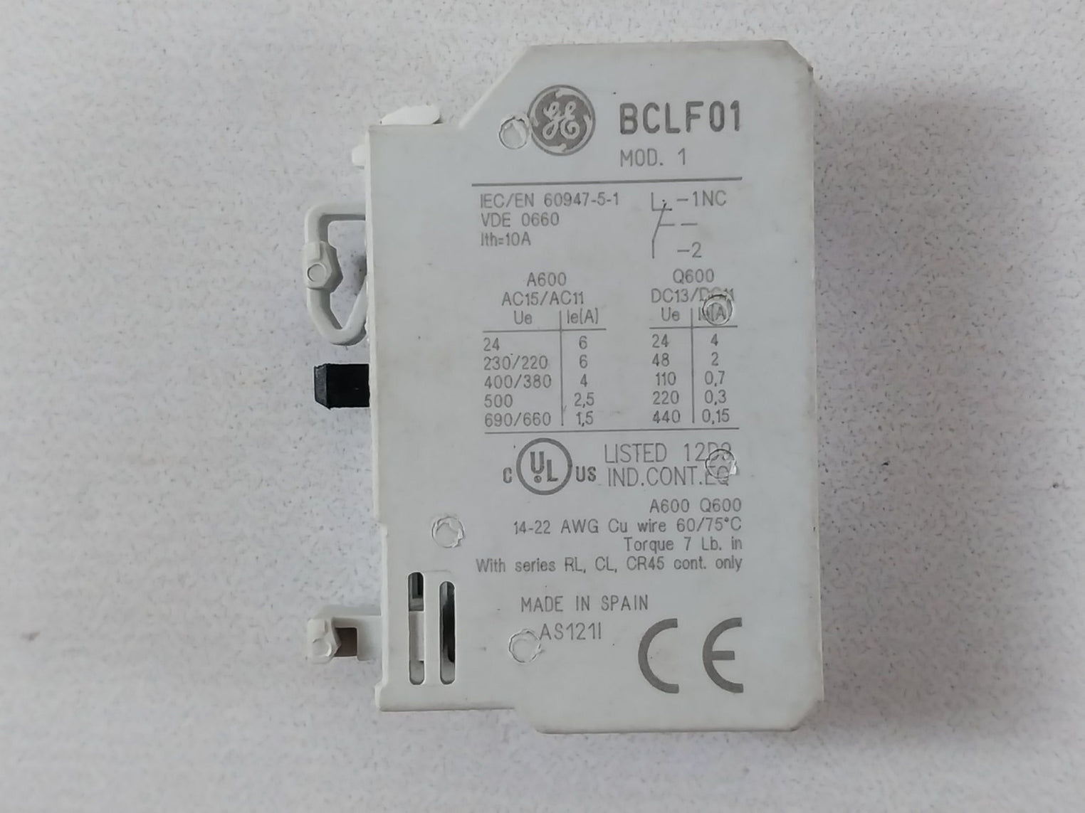 General Electric Bclf01 Auxiliary Contact Block