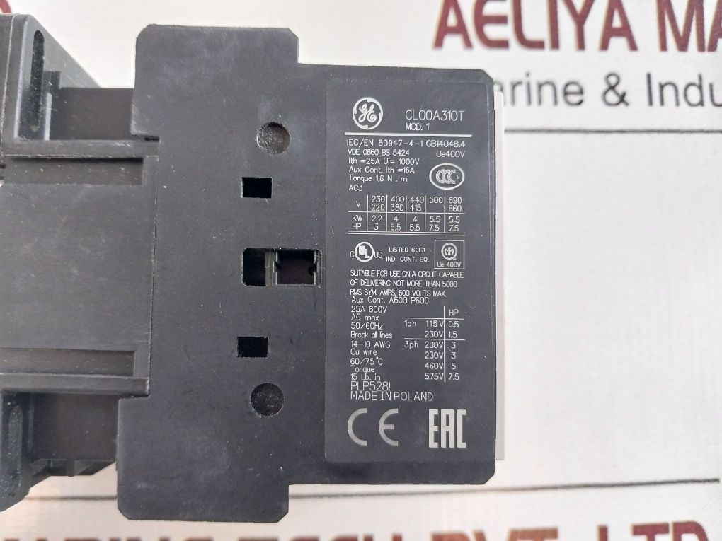 General Electric Cl00A310T1 Contactor 25A 600V Ac Max