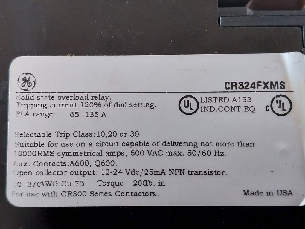 General Electric Cr306F00200Xaaaam Magnetic Starter
