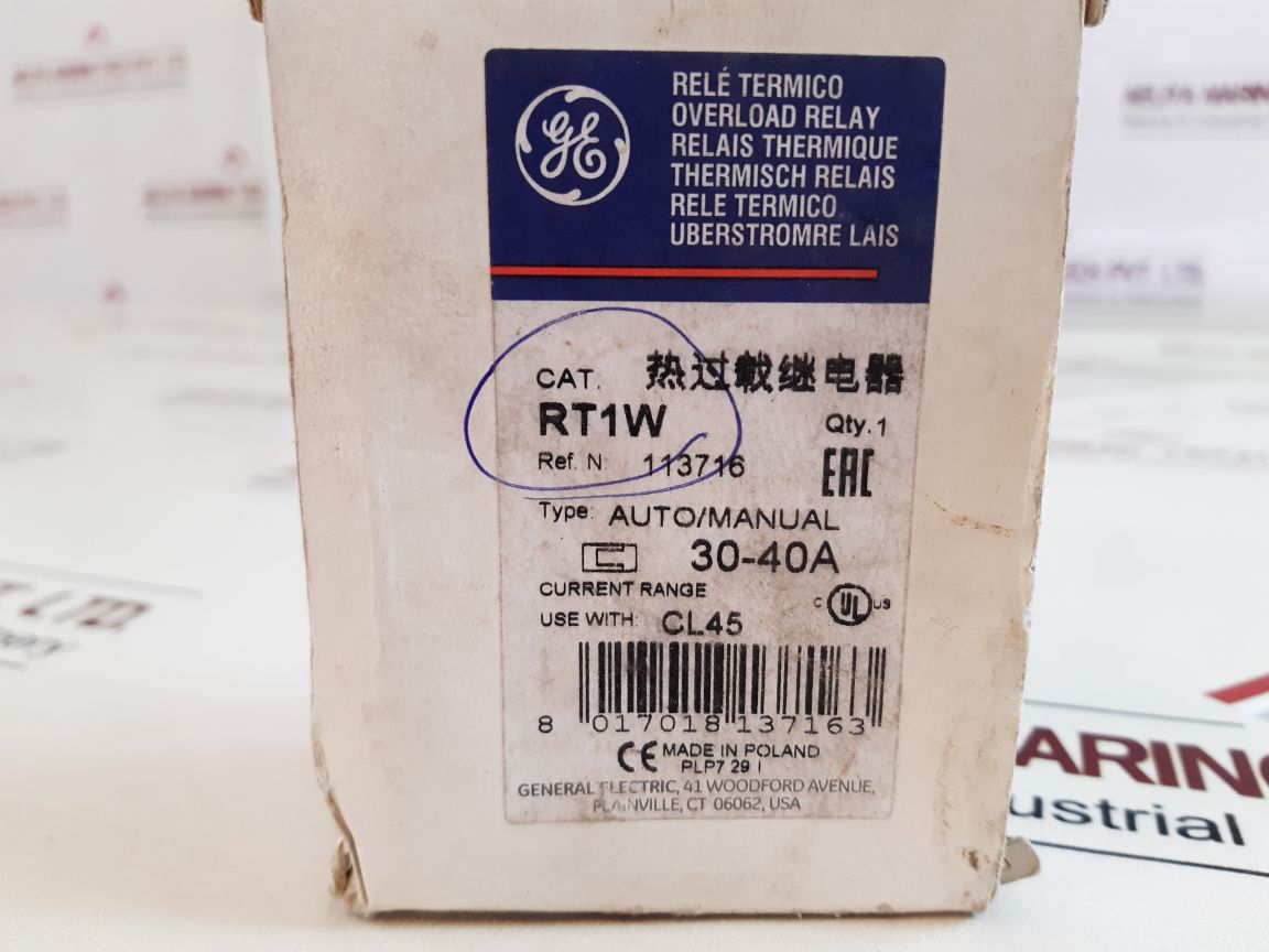 General Electric Rt1W Overload Relay