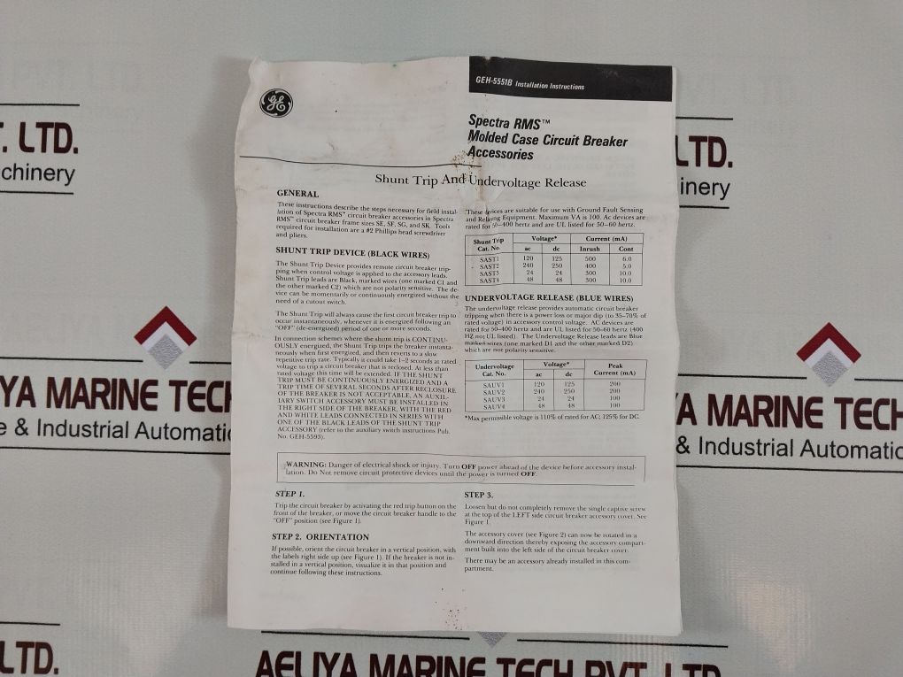General Electric Sauv1 Circuit Breaker Undervoltage Release