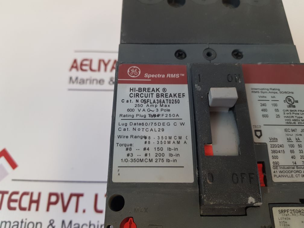 General Electric Sfla36At0250 Current Limiting Circuit Breaker