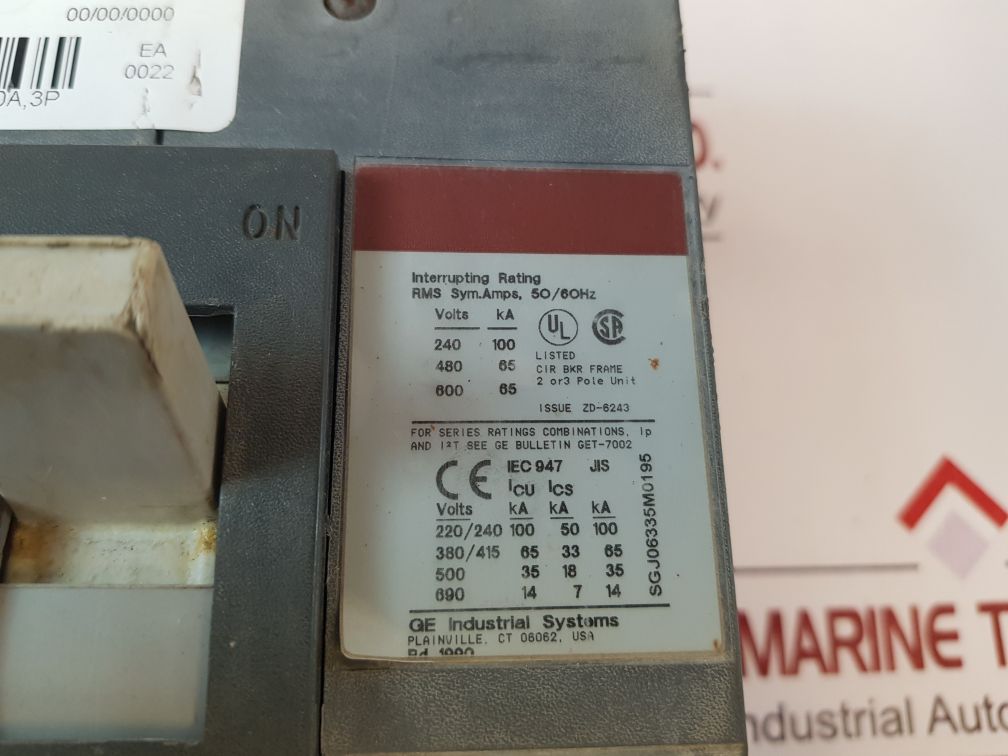 General Electric Sgla36At0600 Current Limiting Circuit Breaker