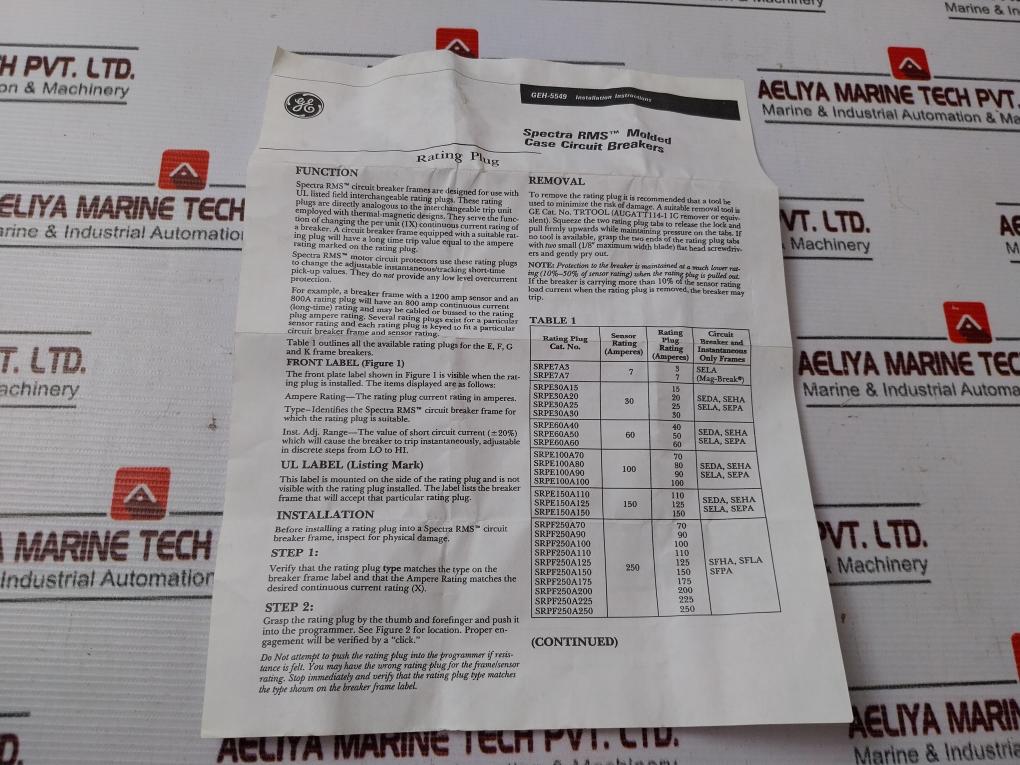 General Electric Srpe60A40 Rating Plug 40A