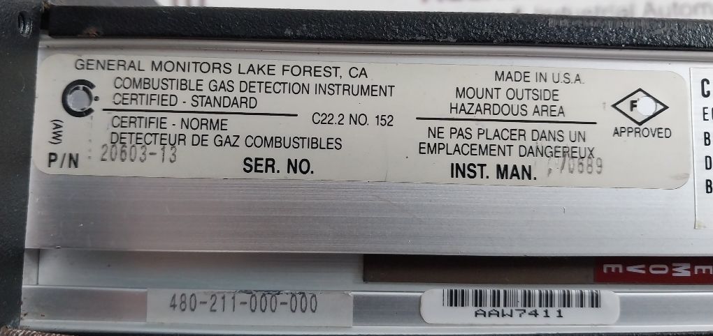 General Monitors 20603-13 480 Combustible Gas Monitor 480-211-000-000