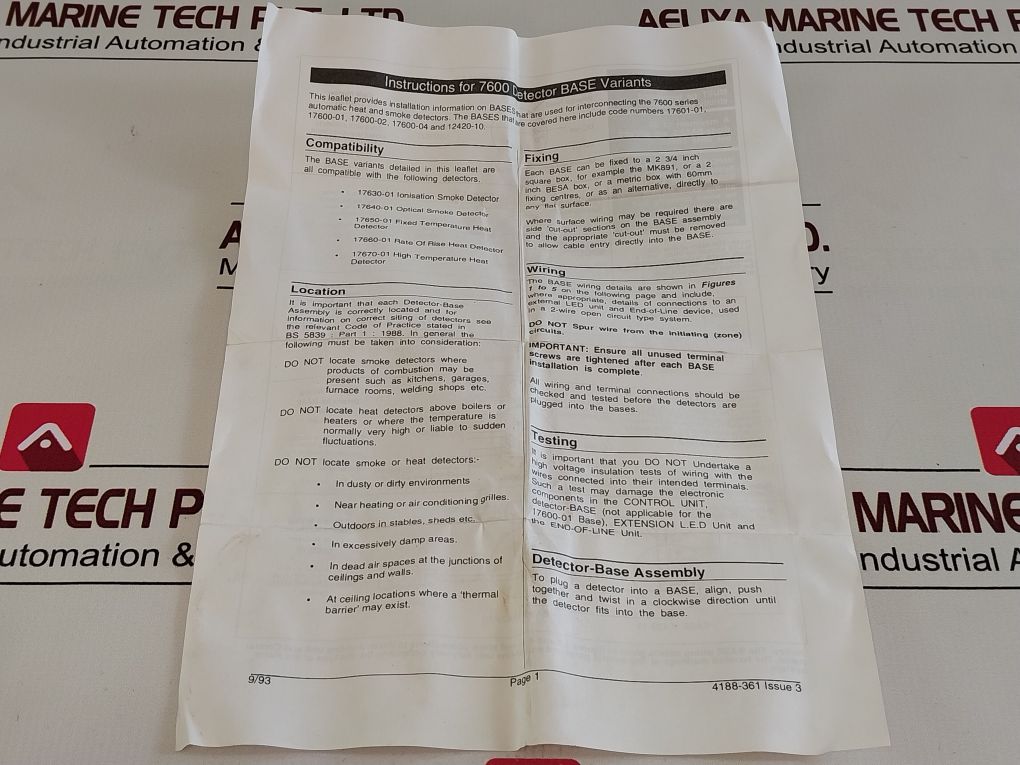 Lot Of 3X Gent 17600-01 Detector Base 7600